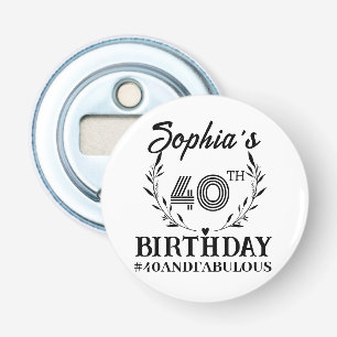 Cute 40th Birthday Celebration Name Black Text Bottle Opener