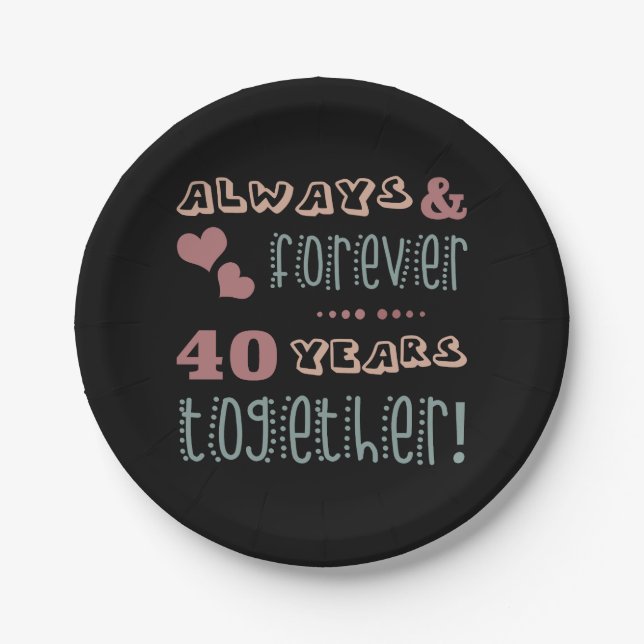 Cute 40th Wedding Anniversary Paper Plate (Front)