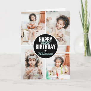 Cute 4 Photo Birthday Card Any Age Custom Color