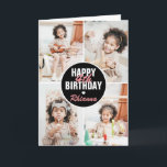 Cute 4 Photo Birthday Card Any Age | Custom Color<br><div class="desc">A modern Happy Birthday Card featuring 4 photos of yoru choice,  their age and name. All colors and text can be personalized. Great birthday card for kids and adults - boys and girls.</div>