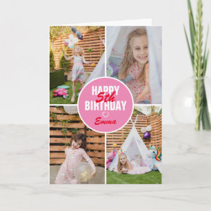 Cute 4 Photo Birthday Card Any Age   Custom Colour