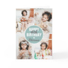 Cute 4 Photo Birthday Card Any Age | Custom Colour