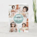 Cute 4 Photo Birthday Card Any Age | Custom Colour<br><div class="desc">A modern Happy Birthday Card featuring 4 photos of yoru choice,  their age and name. All colours and text can be personalized. Great birthday card for kids and adults - boys and girls.</div>