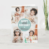 Cute 4 Photo Birthday Card Any Age | Custom Colour