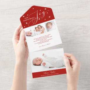 Cute 4 Photos Christmas Birth Announcement