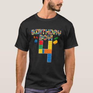 Cute 4th Birthday 4 Years Old Block Building Boys T-Shirt