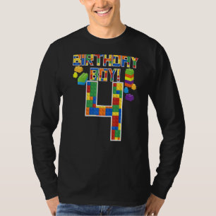 Cute 4th Birthday 4 Years Old Block Building Boys T-Shirt