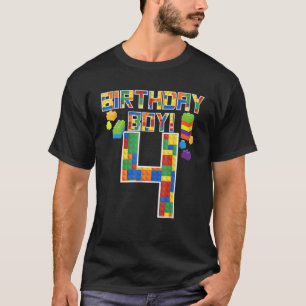 Cute 4Th Birthday Gift 4 Years Old Block Building T-Shirt