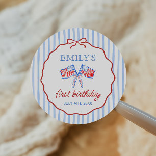 Cute 4th of July 1st Birthday Party Classic Round Sticker