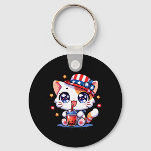 Cute 4th Of July Cat Shirt Girls Kids Kawaii Anime Keychain
