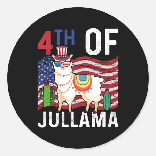 Cute 4th Of July Patriotic Llama 4th Of July Gift Classic Round Sticker (Front)