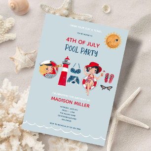Cute 4th of july pool party invitation