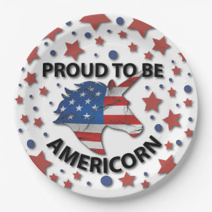 Cute 4th of July red, white and blue Americorn Paper Plate