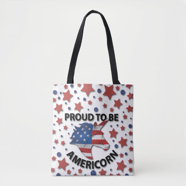Cute 4th of July red, white and blue Americorn Tote Bag (Front)