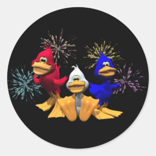 Cute 4th of July Red, White and Blue Ducks Classic Round Sticker