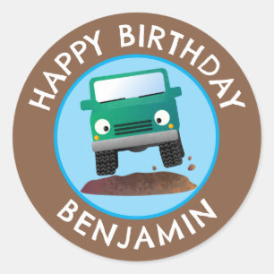 Cute 4X4 off road vehicle cartoon personalized Classic Round Sticker