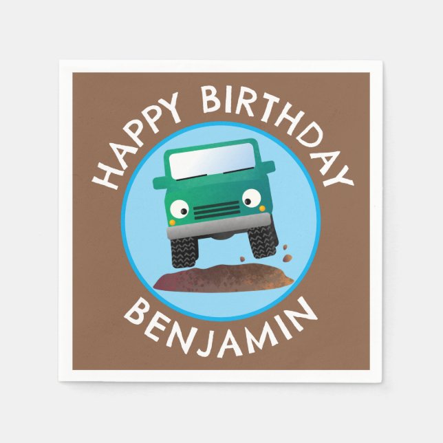 Cute 4X4 off road vehicle cartoon personalized Napkin (Front)