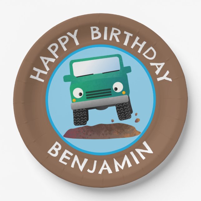 Cute 4X4 off road vehicle cartoon personalized Paper Plate (Front)