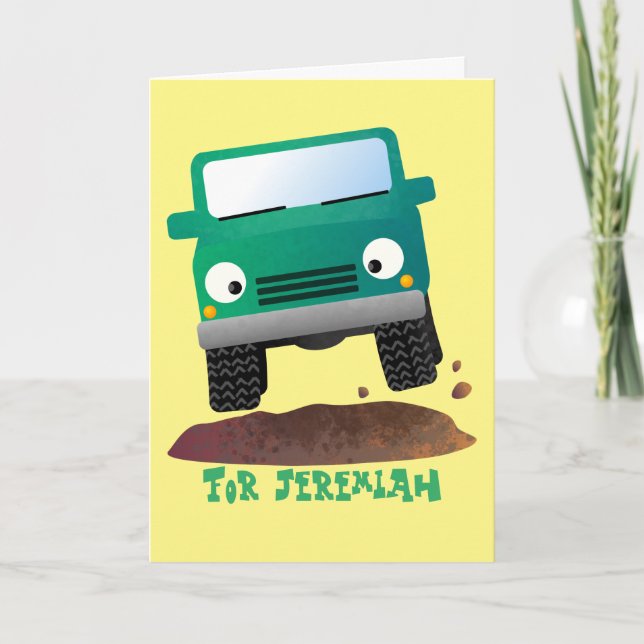 Cute 4X4 offroad vehicle cartoon car  Card (Front)