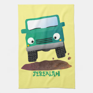 Cute 4X4 offroad vehicle cartoon car Kitchen Towel