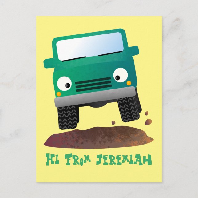 Cute 4X4 offroad vehicle cartoon car Postcard (Front)