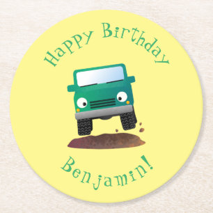 Cute 4X4 offroad vehicle cartoon car Round Paper Coaster