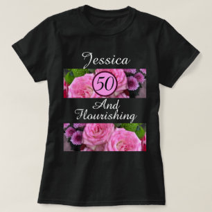 Cute 50 And Flourishing Pink Flower Black T-Shirt