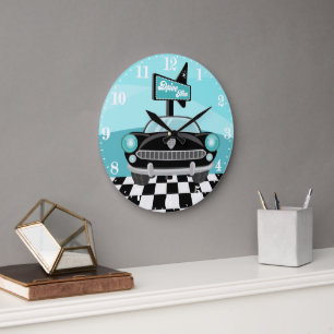 Cute 50s drive thru home decor large clock