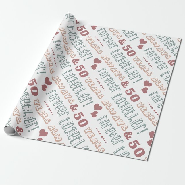 Cute 50th Wedding Anniversary Wrapping Paper (Unrolled)