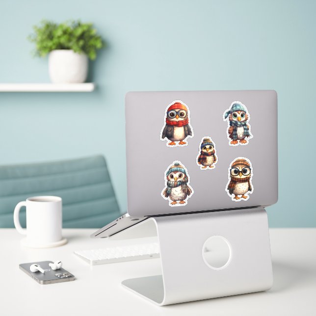 Cute 5 Winter Hawk Bundle (Laptop On Desk)