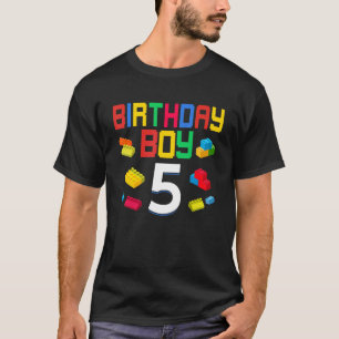 Cute 5th Birthday 5 Years Old Block Building Boys T-Shirt