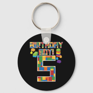 Cute 5th Birthday Gift 5 Years Old Block Building  Keychain