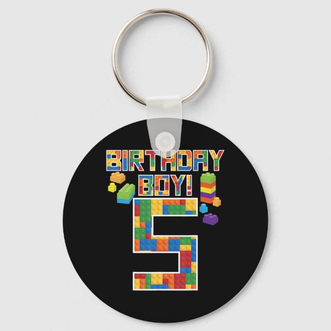 Cute 5th Birthday Gift 5 Years Old Block Building  Keychain (Front)