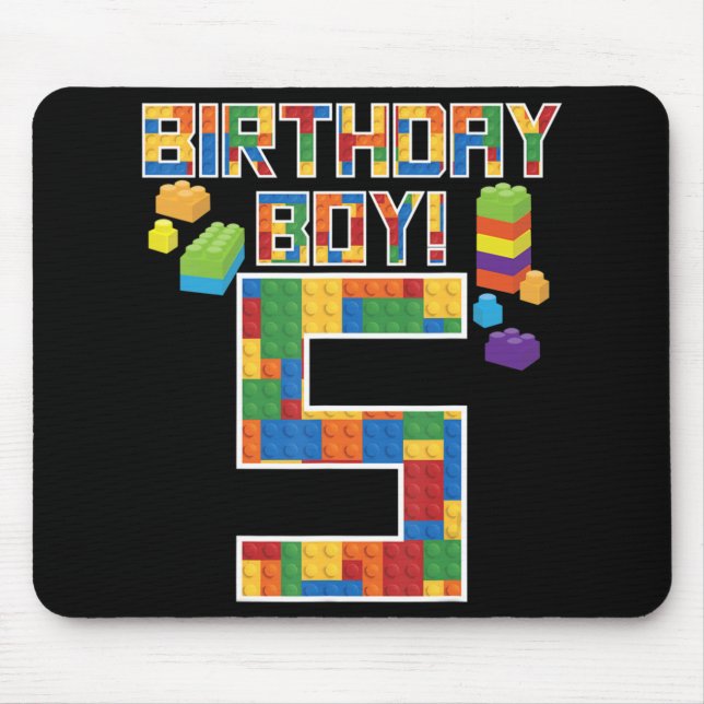 Cute 5th Birthday Gift 5 Years Old Block Building  Mouse Pad (Front)