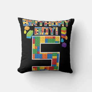 Cute 5th Birthday Gift 5 Years Old Block Building Throw Pillow