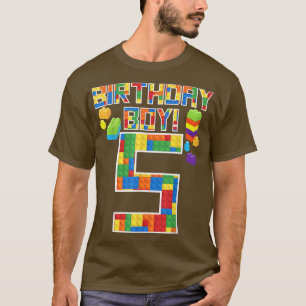 Cute 5th Birthday Gifts 5 Years Old Block Building T-Shirt