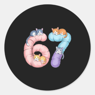 Cute 67 Cat Meme Design  Classic Round Sticker
