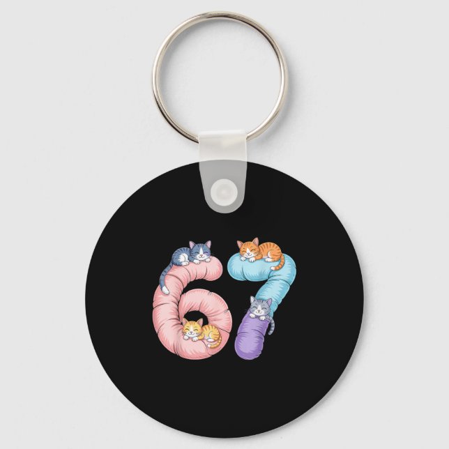 Cute 67 Cat Meme Design  Keychain (Front)
