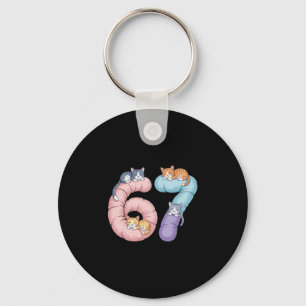 Cute 67 Cat Meme Design  Keychain