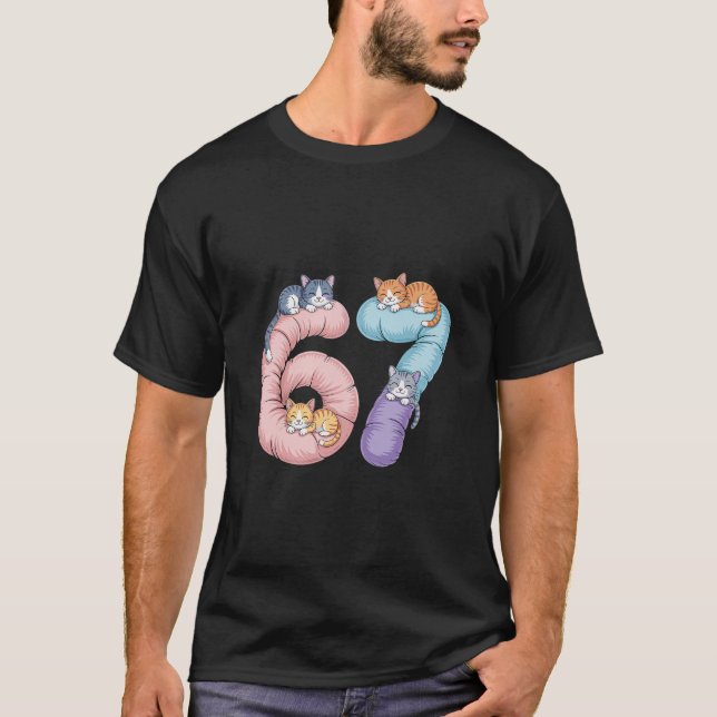 Cute 67 Cat Meme Design  T-Shirt (Front)