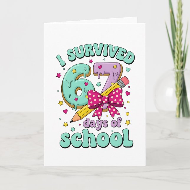 Cute 67 Days Of School Pencil Bow Classroom Theme Card (Front)