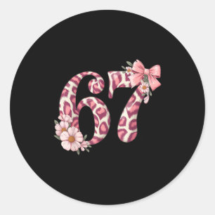 Cute 67 Meme Nk Bow Leopard Floral For Girl Women Classic Round Sticker