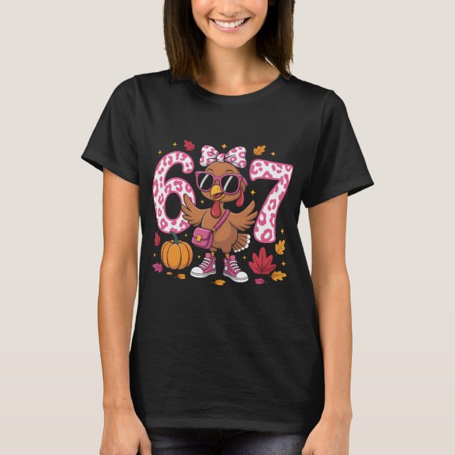 Cute 67th Birthday Turkey Graphic Tee, Pink Bow Pu T-Shirt (Front)