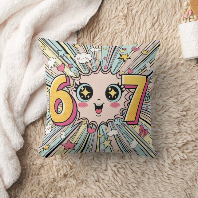 Cute 6 7 Brainrot Chibi Anime Throw Pillow (Blanket)