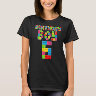 Cute 6th Birthday 6 Years Old Block Building Boys  T-Shirt