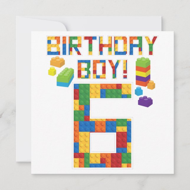 Cute 6th Birthday Gift 6 Years Old Block Building  (Front)