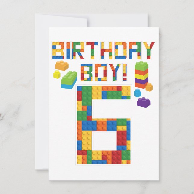 Cute 6th Birthday Gift 6 Years Old Block Building  (Front)