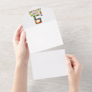 Cute 6th Birthday Gift 6 Years Old Block Building  All In One Invitation