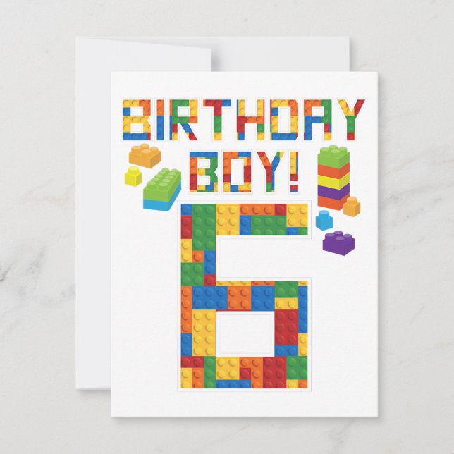 Cute 6th Birthday Gift 6 Years Old Block Building  Invitation (Front)