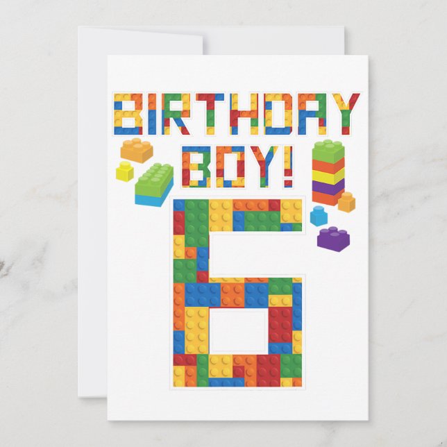 Cute 6th Birthday Gift 6 Years Old Block Building  Invitation (Front)